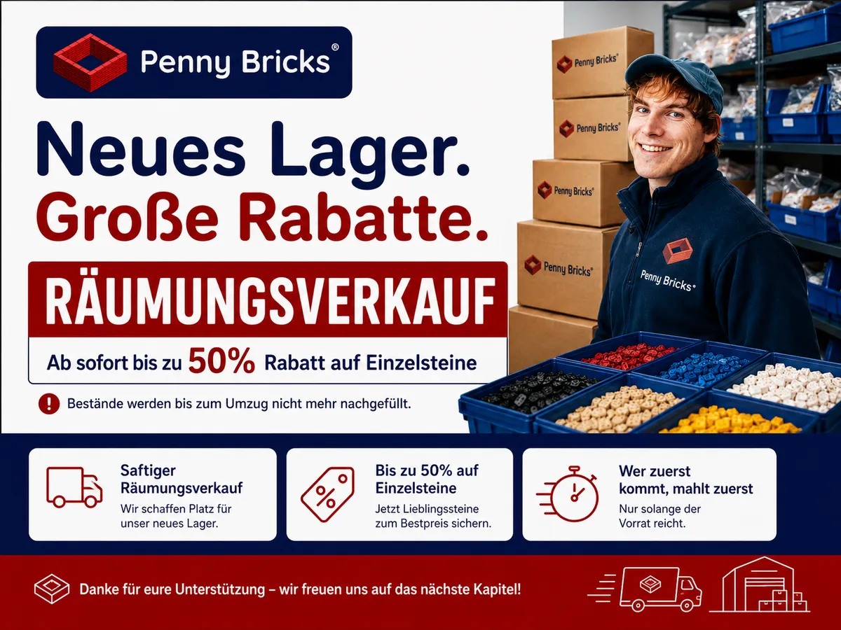 Penny Bricks zieht um – Räumungsverkauf mit 10–50% Rabatt auf Einzelsteine
